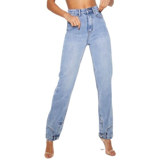 PrettyLittleThing High Rise Cuff Detail Straight Leg Jeans sz US 6 NWT - Picture 1 of 15